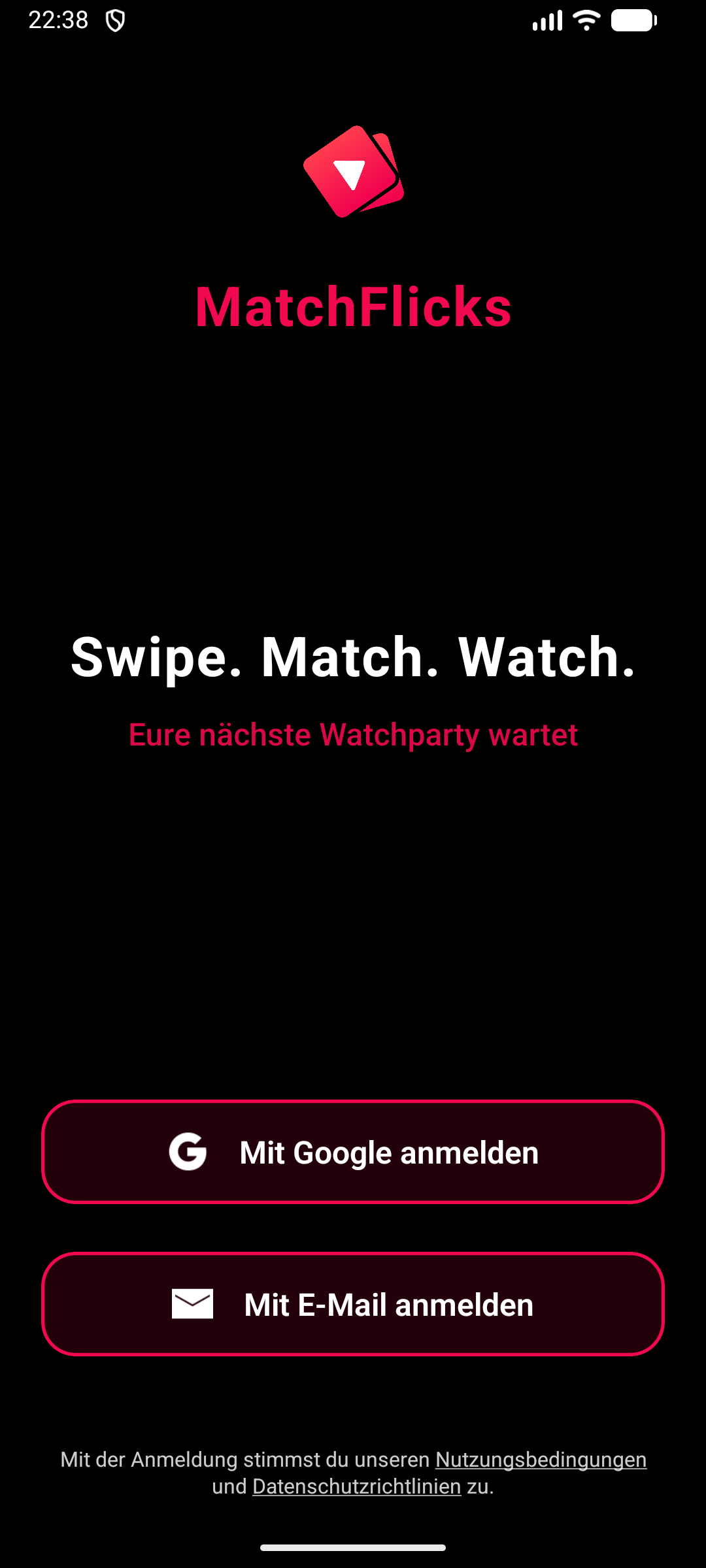 MatchFlicks Login view