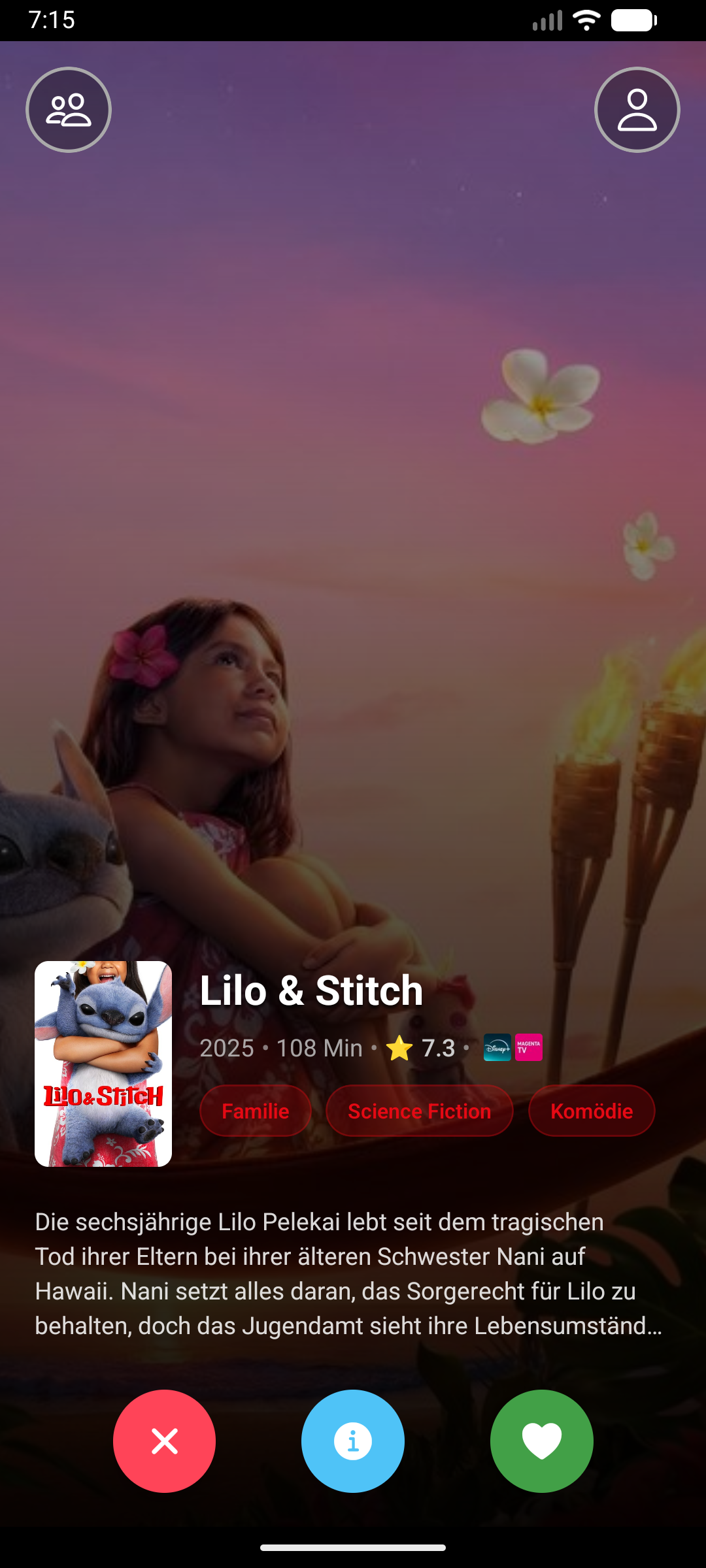 MatchFlicks Swipe Interface with movie cards